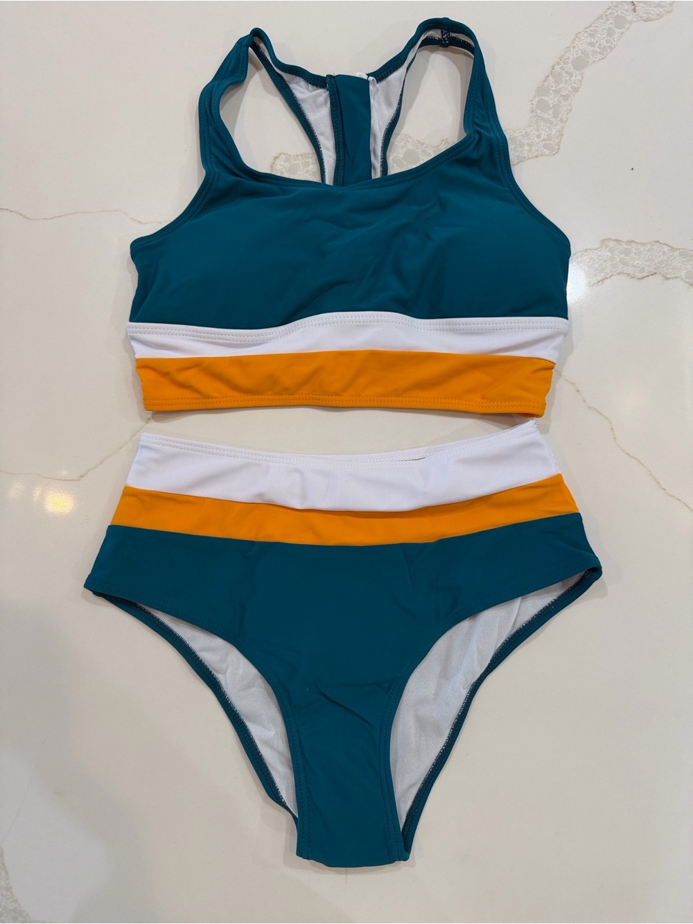 NWOT Teal Colorblock High-Waist Women's Swim Set - Picture 5 of 6